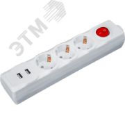 Удлинитель 3х2м с/з 16А 250B MODERN У03В с выкл. USB 3х1 бел.  IEK