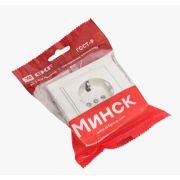 Минск Розетка 1-местная СП с заземлением 16А белая с защ штор, EKF Basic