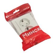 Минск Розетка 2-местная СП с заземлением 16А белая с защ. штор. EKF Basic