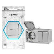 Блок ОП Dita розетка 16А 250В с/з+2-кл. выкл. 10А IP54 бел. TOKOV